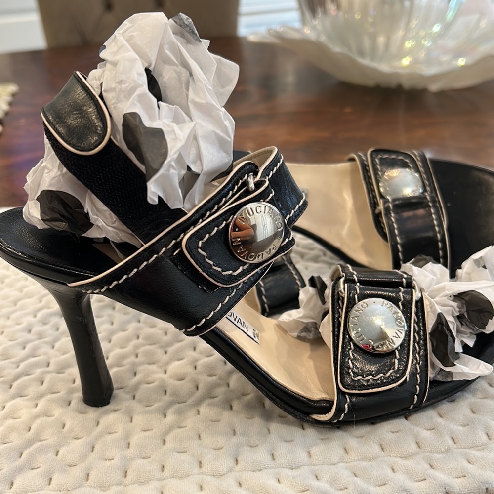 Luciano Padovan Black leather Signature 3.5” Heels, 8 1/2